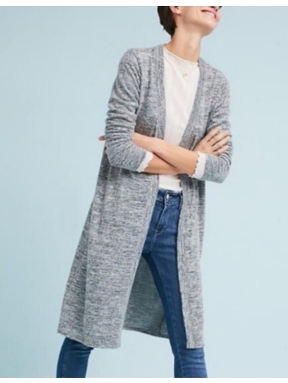 Velvet For Anthropologie by Graham & Spencer Gray Open-Front Long Cardigan XS